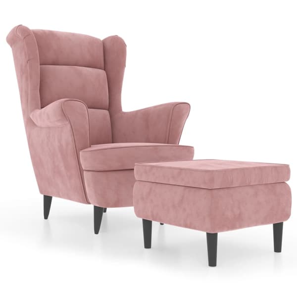 vidaXL Öronlappsfåtölj med pall rosa sammet Rosa