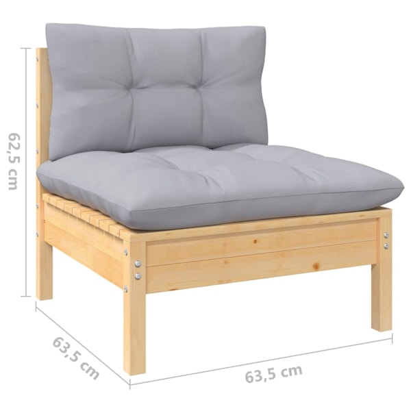 vidaXL Loungegrupp med dynor 6 delar grå furu grå