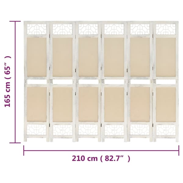 vidaXL Rumsavdelare 6 paneler gräddvit 210x165 cm tyg Kräm