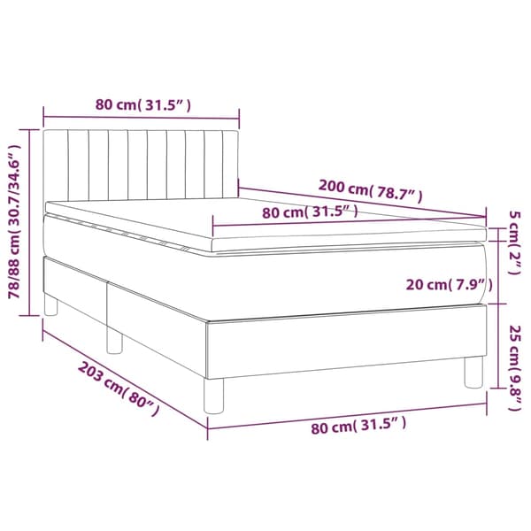 vidaXL Ramsäng med madrass & LED ljusgrå 80x200 cm sammet Grå