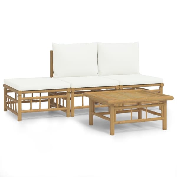 vidaXL Loungegrupp 4 delar gräddvita dynor bambu Brun