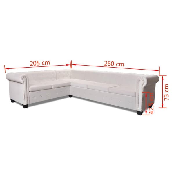 vidaXL 6-sitsig Chesterfield hörnsoffa konstläder vit Vit