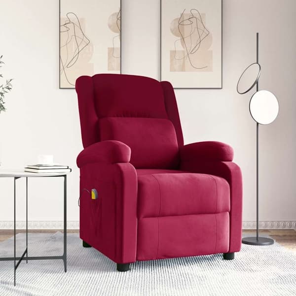 vidaXL Massagefåtölj vinröd sammet Röd