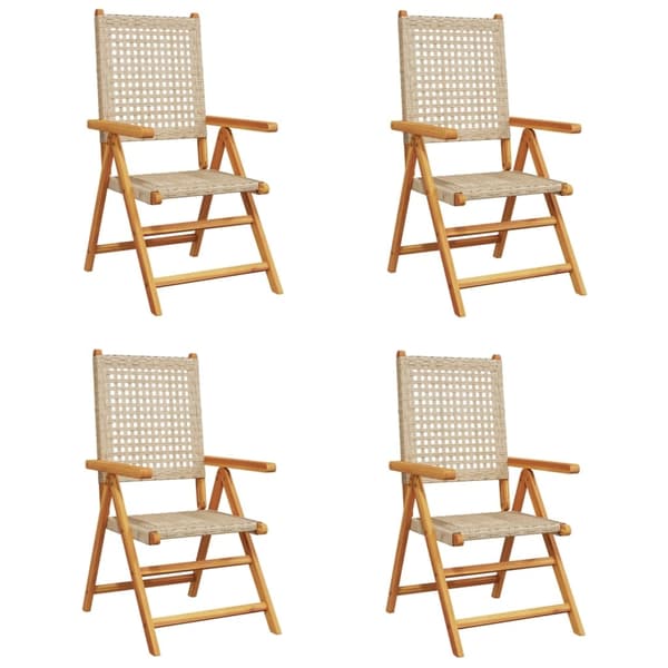 vidaXL Fällbara fåtöljer 4 st beige polyrotting och massivt trä Beige