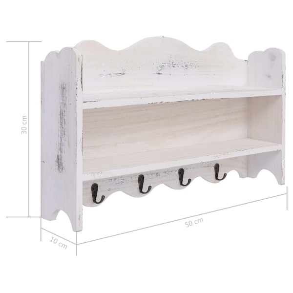 vidaXL Väggkrokar med förvaring vit 50x10x30 cm trä Vit