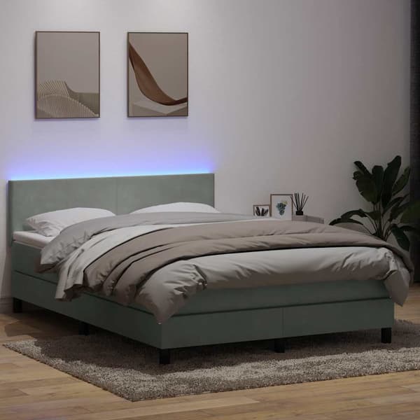 vidaXL Ramsäng med madrass ljusgrå 160x210 cm sammet Grå