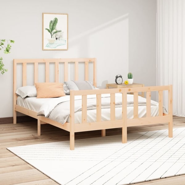 vidaXL Sängram massiv furu 140x200 cm Brun