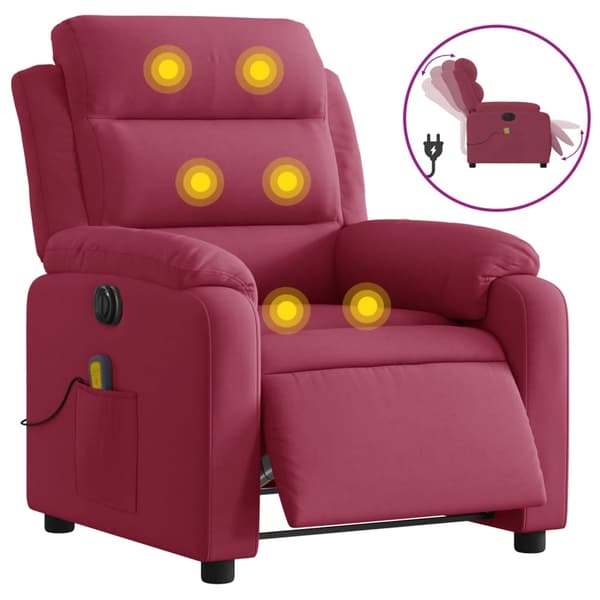 vidaXL Elektrisk massagefåtölj vinröd sammet Röd