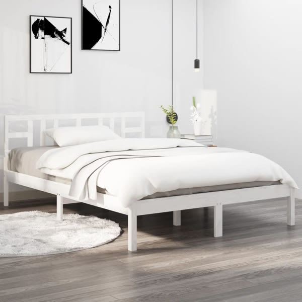 vidaXL Sängram vit massivt trä 150x200 cm Vit