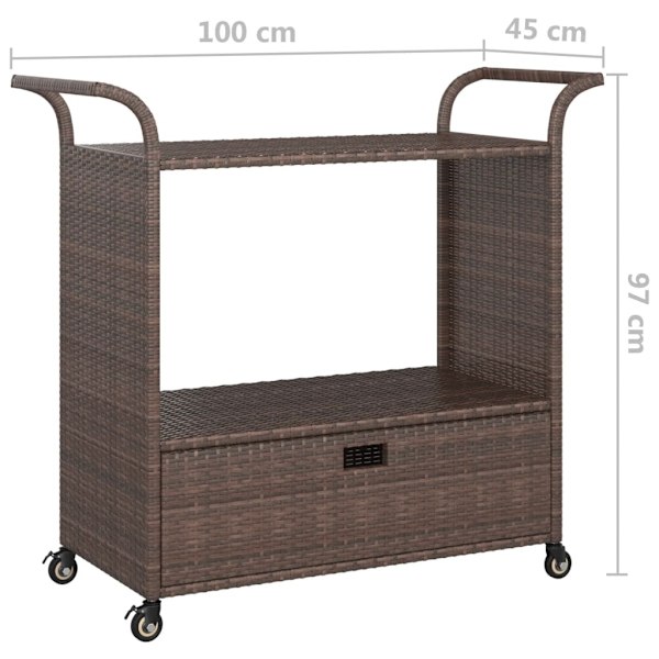 vidaXL Serveringsvagn med låda brun 100x45x97 cm konstrotting Brun