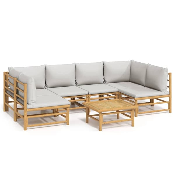 vidaXL Loungegrupp 7 delar ljusgråa dynor bambu Brun