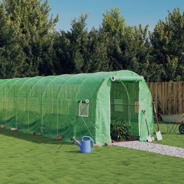 vidaXL Växthus med stålram grön 32 m² 16x2x2 m Grön