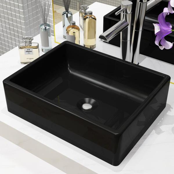 vidaXL Handfat keramik rektangulär svart 41x30x12 cm Svart