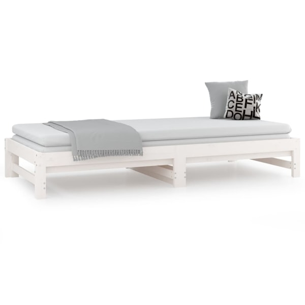 vidaXL Utdragbar dagbädd vit 2x(90x200) cm massiv furu Vit