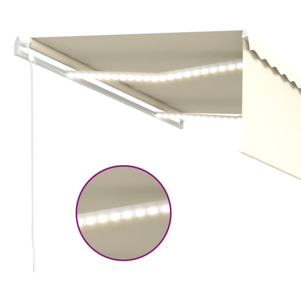 vidaXL Automatisk markis med vindsensor rullgardin LED 4x3 m gräddvit Creme
