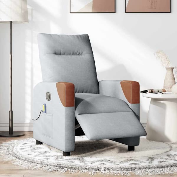vidaXL Elektrisk massagefåtölj ljusgrå tyg Grå
