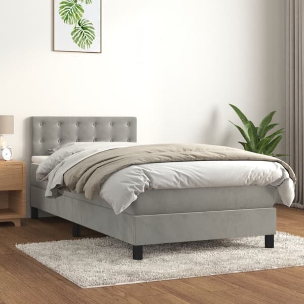 vidaXL Ramsäng med madrass ljusgrå 90x200 cm sammet Grå