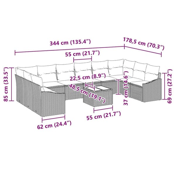 vidaXL Soffset med kudde 11 pcs Brun konstrotting Brun