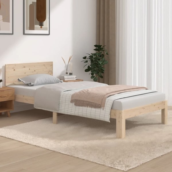 vidaXL Sängram massiv furu 90x200 cm Brun