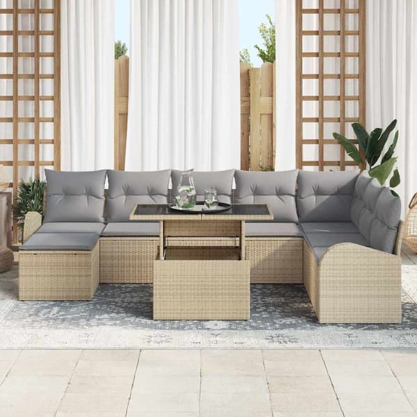 vidaXL Trädgårdsoffset 9 st Beige och Ljusgrå konstrotting Beige