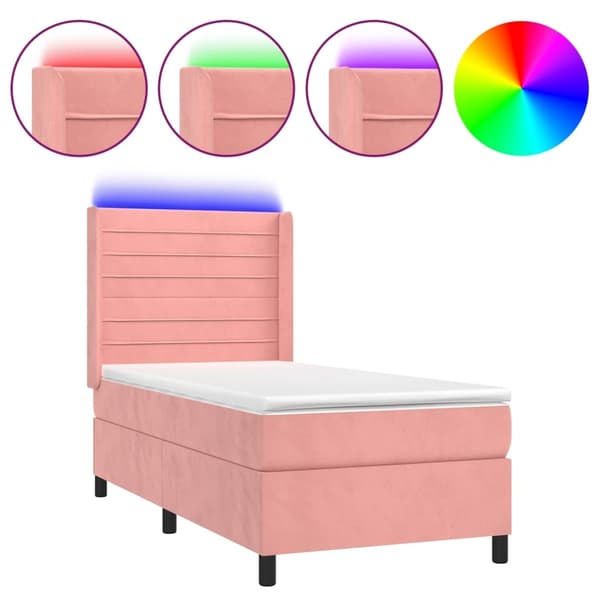 vidaXL Ramsäng med madrass rosa & LED 90x190 cm sammet Rosa