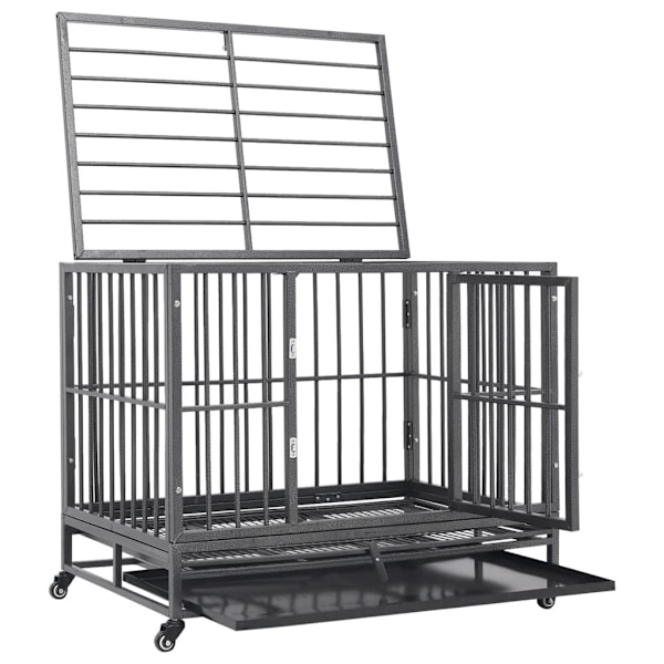 vidaXL Hundbur med hjul stål 102x72x85 cm Svart