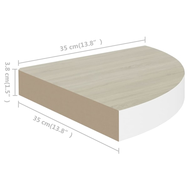 vidaXL Svävande hörnhyllor 2 st ek och vit 35x35x3,8 cm MDF Brun