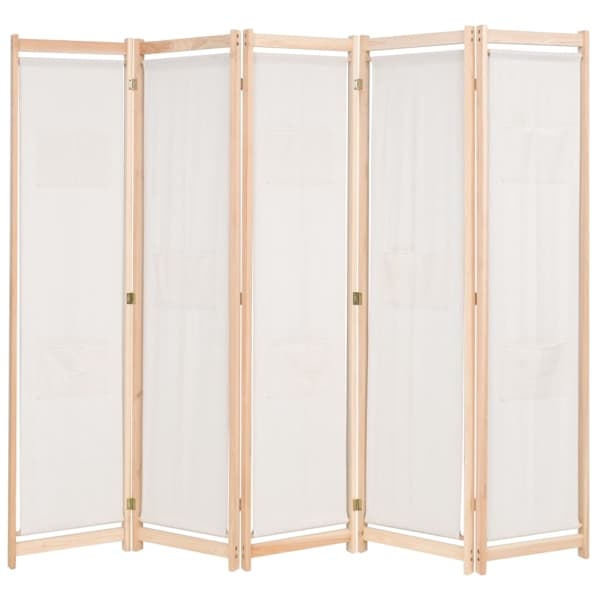 vidaXL Rumsavdelare 5 paneler gräddvit 200x170x4 cm tyg Creme