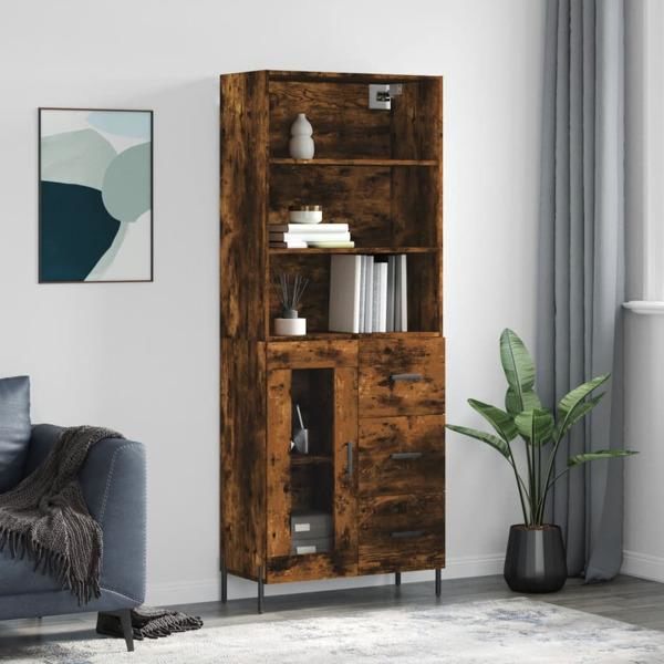 vidaXL Högskåp rökfärgad ek 69,5x34x180 cm konstruerat trä Brun