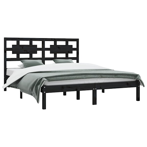 vidaXL Sängram svart massiv furu 200x200 cm Svart