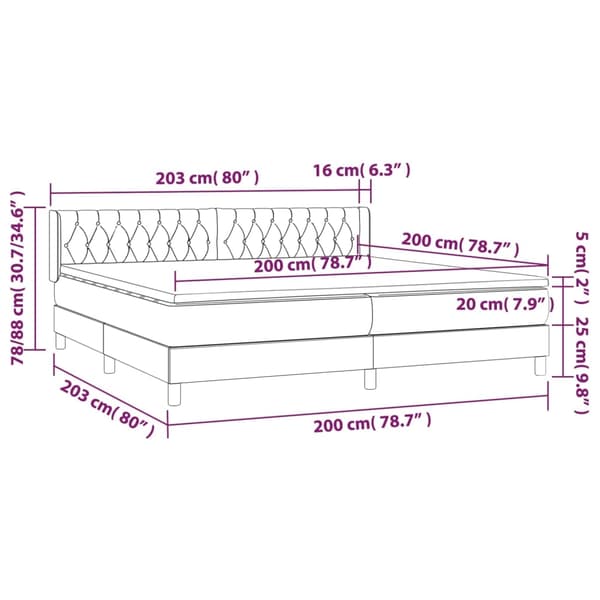 vidaXL Ramsäng med madrass mörkgrå 200x200 cm sammet Grå