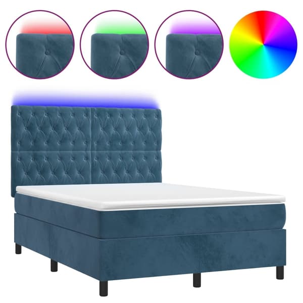 vidaXL Ramsäng med madrass & LED mörkblå 140x200 cm sammet Blå