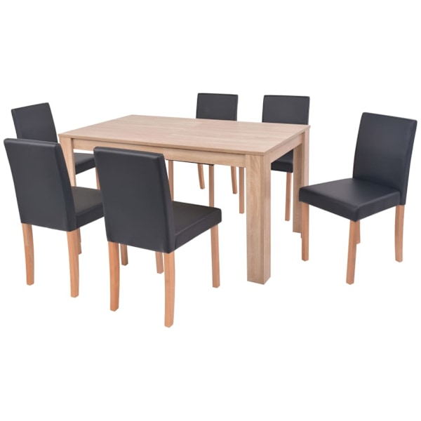vidaXL Matbord och matstolar 7 delar konstläder ek svart Brun