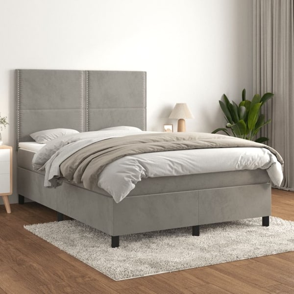 vidaXL Ramsäng med madrass ljusgrå 140x200 cm sammet Grå