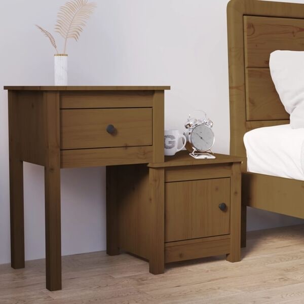vidaXL Sängbord honungsbrun 79,5x38x65,5 cm massiv furu Brun