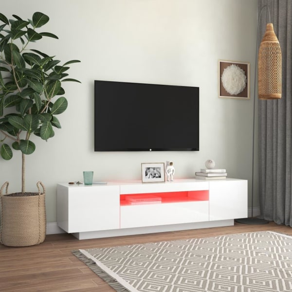 vidaXL TV-bänk med LED-belysning vit högglans 160x35x40 cm Vit