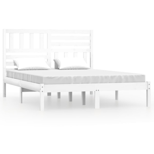 vidaXL Sängram vit 135x190 cm dubbel massiv furu Vit