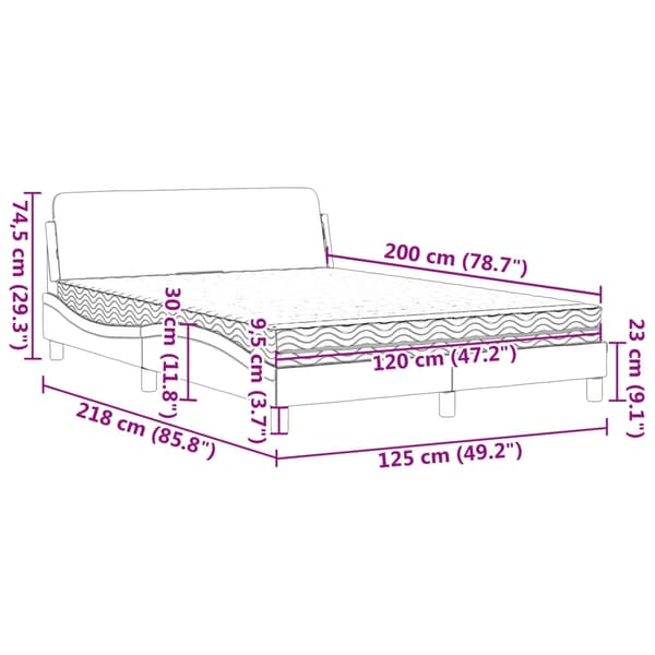 vidaXL Säng med madrass blå 120x200 cm sammet Blå