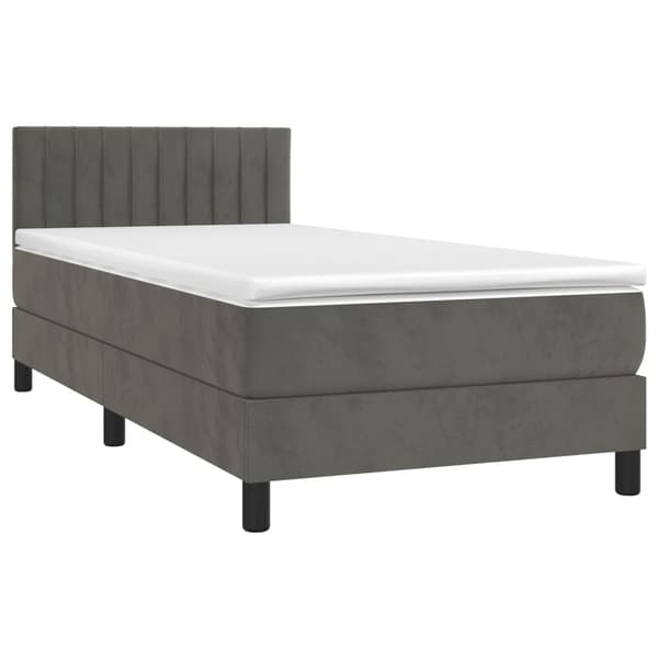 vidaXL Ramsäng med madrass & LED mörkgrå 90x200 cm sammet Grå