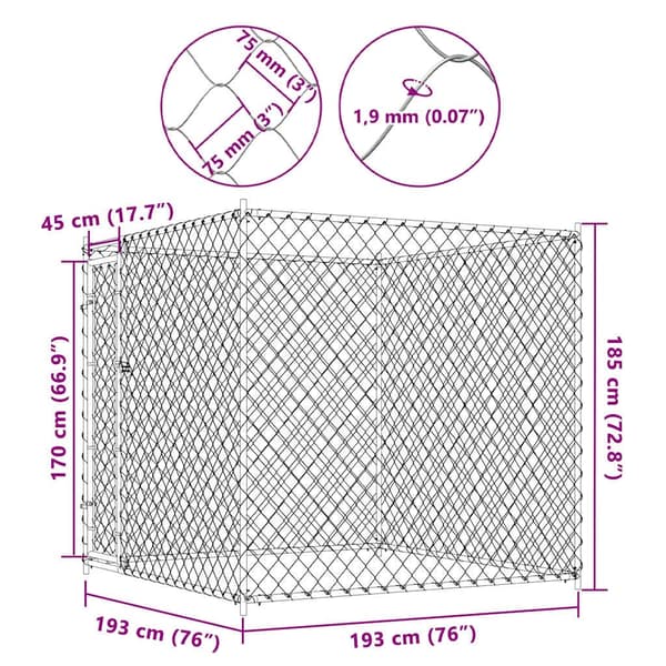 vidaXL Hundgård för utomhusbruk 193x193x185 cm Silver