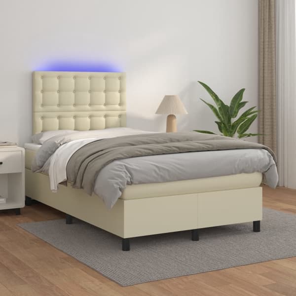 vidaXL Ramsäng med madrass & LED gräddvit 120x200 cm konstläder Kräm