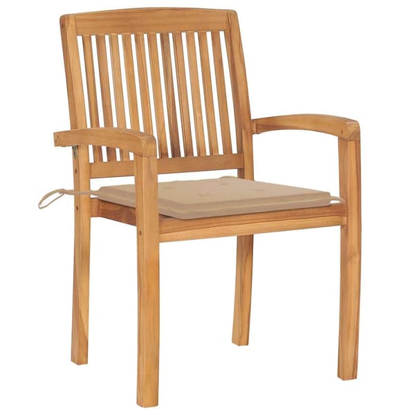 vidaXL Stapelbara trädgårdsstolar med dynor 6 st massiv teak Beige
