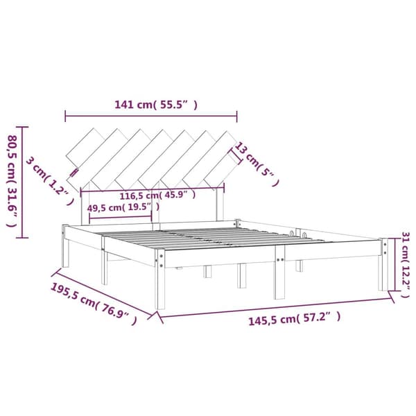 vidaXL Sängram vit 140x190 cm massivt trä Vit