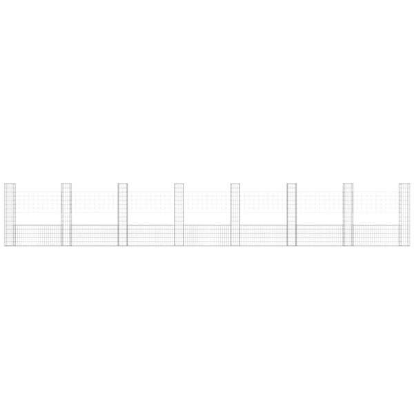 vidaXL U-formad gabionkorg med 8 stolpar järn 860x20x150 cm Silver