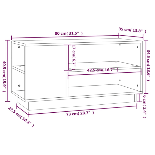 vidaXL Tv-bänk vit 80x35x40,5 cm massiv furu Vit