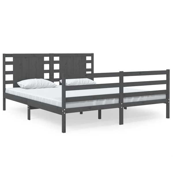 vidaXL Sängram grå massiv furu 140x190 cm Grå