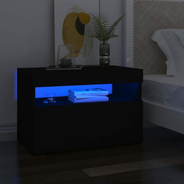vidaXL Sängbord LED-belysning 2 st svart 60x35x40 cm konstruerat Svart