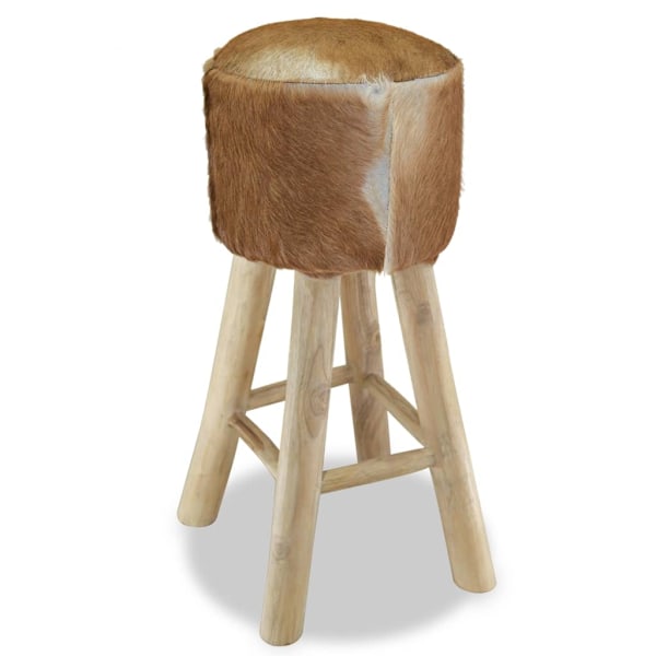vidaXL Barstol äkta läder teak rund Brun