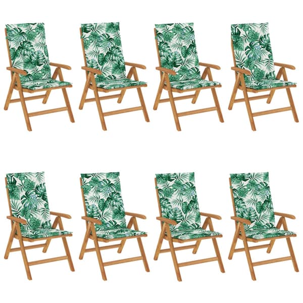 vidaXL Fällbara fåtöljer med dynor, 8 st, massivt trä, teak Brun