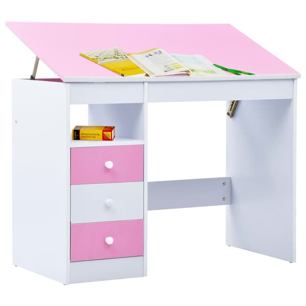 vidaXL Skrivbord för barn lutbart rosa och vit Rosa